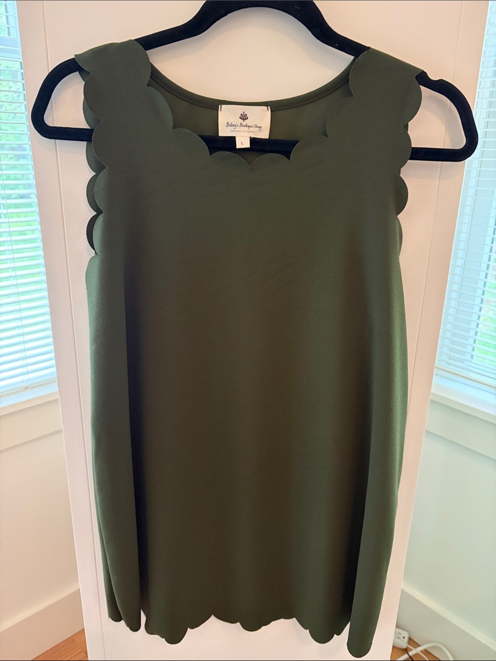 Scalloped Neck Olive Tank Top